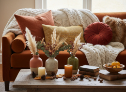 Jak kombinovat sedací soupravy s dekoracemi v podzimních barvách