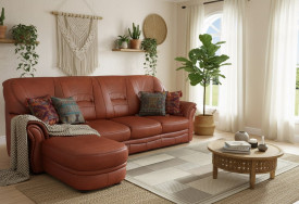 Rohová celokožená sedací souprava Bologna s otomanem